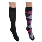 Kniestrümpfe Damen pink kariert/flieder + schwarz Gr.39/42 2 Paar (0063)