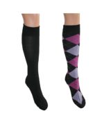 Kniestrümpfe Damen pink kariert/flieder + schwarz Gr.39/42 2 Paar (0063)