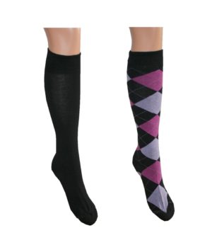 Kniestrümpfe Damen pink kariert/flieder + schwarz Gr.39/42 2 Paar (0063)