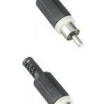 Cinchstecker Kunststoff schwarz Lötanschluss mit Knickschutz 2 Stück (0011)