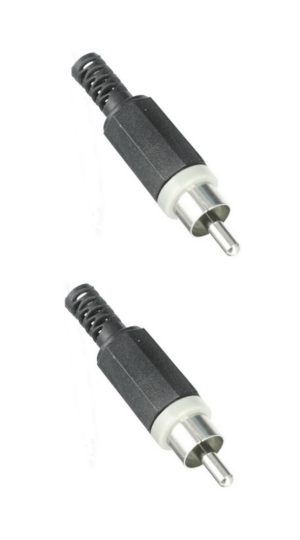 Cinchstecker Kunststoff schwarz Lötanschluss mit Knickschutz 2 Stück (0011)