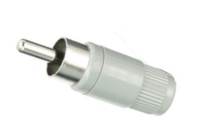 Cinchstecker Kunststoff grau Lötanschluss ohne Knickschutz (0212)