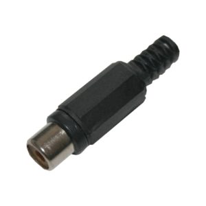 Cinchstecker Cinchkupplung weiblich schwarz Lötanschluss mit Knickschutz (0253)