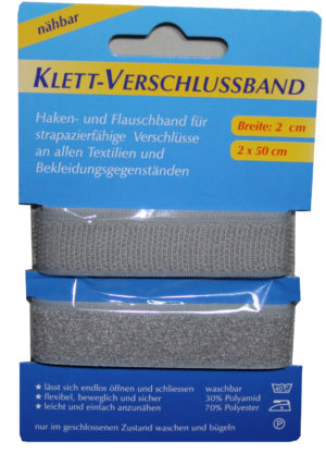 Klettband Klettverschluss 2x50cm 2cm silbergrau (1006)