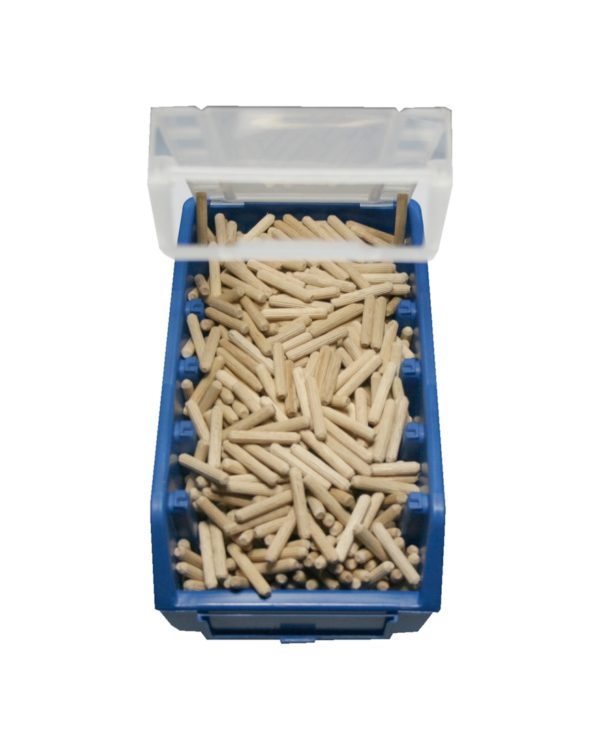 Holzdübel Riffeldübel 5x30mm 350g in einer Stabelbox mit Deckel (0040)