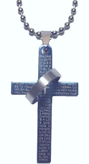 Halskette mit blauen Kreuz und Edelstahlring (0017)