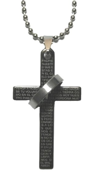 Halskette mit schwarzen Kreuz und Edelstahlring (0018)
