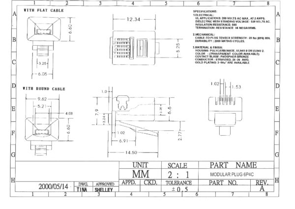 Westernstecker 4 Kontakte 6P4C RJ11 transparent 4 Stück (0232)