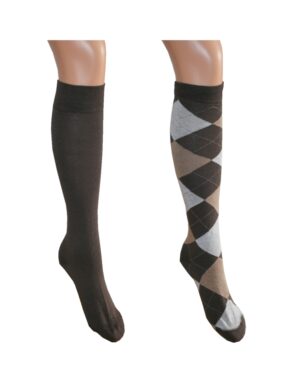Kniestrümpfe Damen braun kariert + braun Gr.35/38 2 Paar (0064)