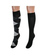 Kniestrümpfe Damen schwarz kariert + schwarz Gr.35/38 2 Paar (0067)