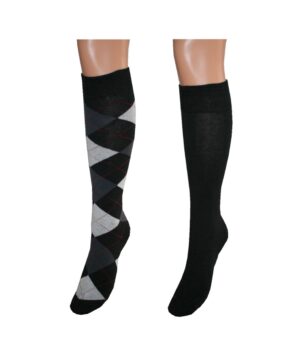 Kniestrümpfe Damen schwarz kariert + schwarz Gr.35/38 2 Paar (0067)