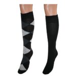 Kniestrümpfe Damen schwarz kariert + schwarz Gr.39/42 2 Paar (0068)