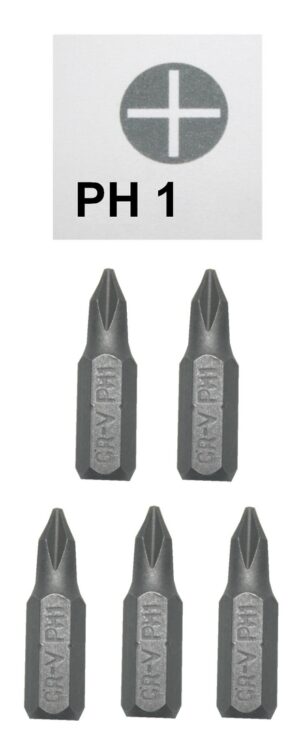 Bits Kreuzschraubendreher PH1 Phillips Chrom-Vanadium 5 Stück (0057)