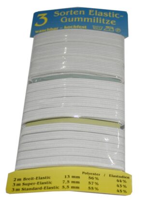 Gummilitze Gummiband Elastic-3 Sorten 8 m weiß (0003)