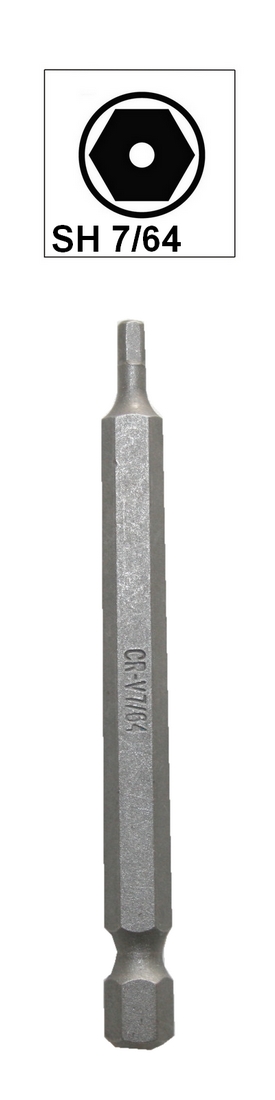 Bit Sechskant mit Loch Bohrung SH7/64 Chrom-Vanadium 75 mm (0096)