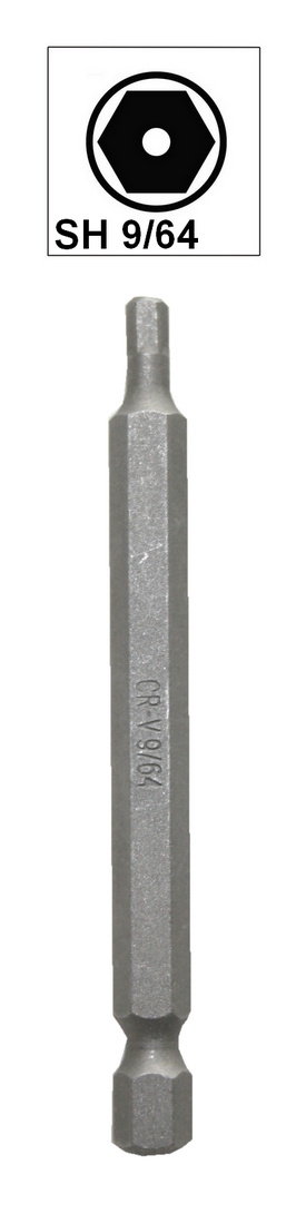 Bit Sechskant mit Loch Bohrung SH9/64 Chrom-Vanadium 75 mm (0098)