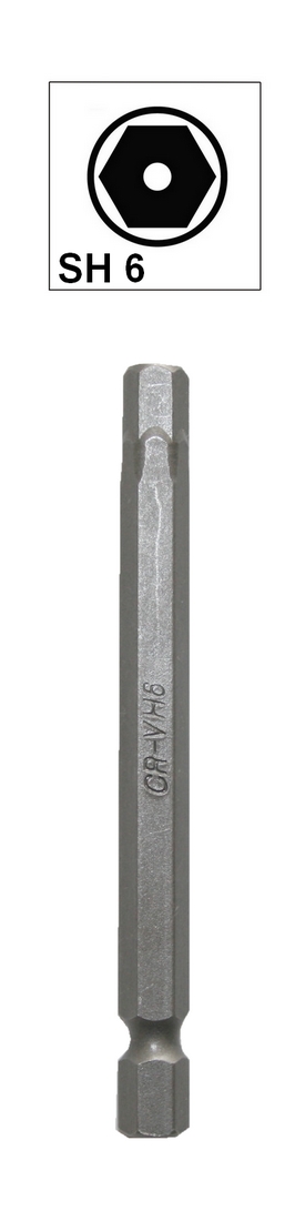 Bit Sechskant mit Loch Bohrung SH6 Chrom-Vanadium 75 mm (0100)