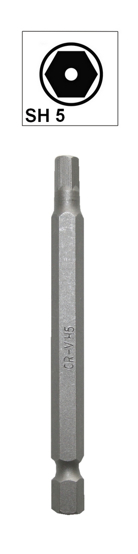 Bit Sechskant mit Loch Bohrung SH5 Chrom-Vanadium 75 mm (0101)
