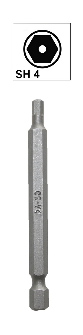 Bit Sechskant mit Loch Bohrung SH4 Chrom-Vanadium 75 mm (0102)