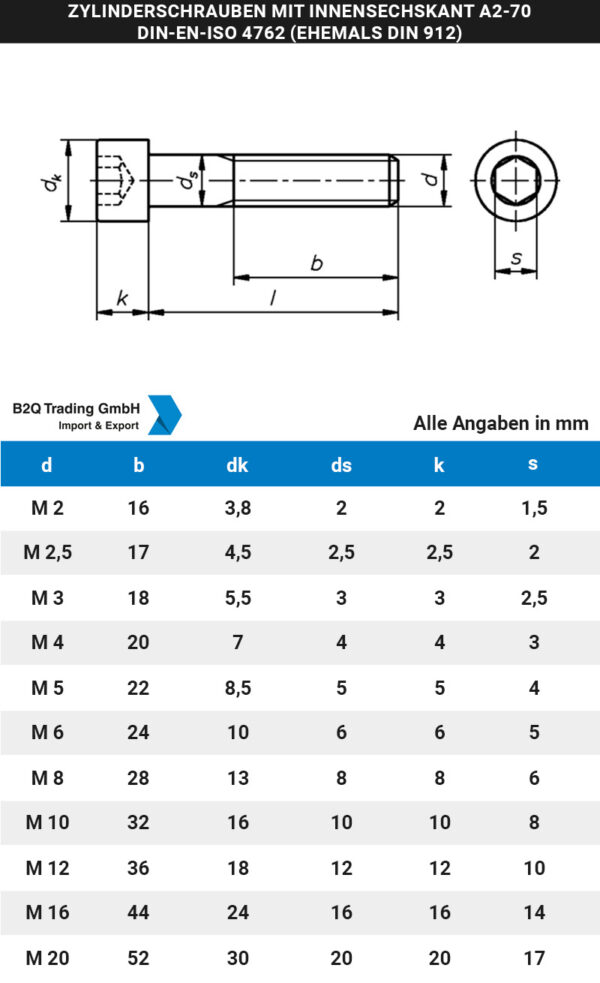 Zylinderschrauben mit Innensechskant M5,0 x 50mm DIN EN ISO 4762 10 Stück (1041)