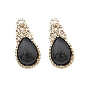 Ohrstecker oval schwarz gold (0008)