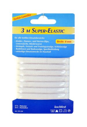 Gummilitze Gummiband Super-Elastic 3m 8mm weiß (1006)