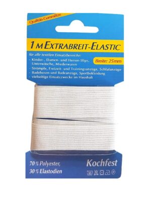 Gummilitze Gummiband Breit-Elastic 1m 25mm weiß (1008)