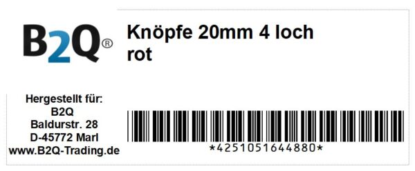 Knopf Knöpfe 20mm 4 loch rot 4 Stück (0150)