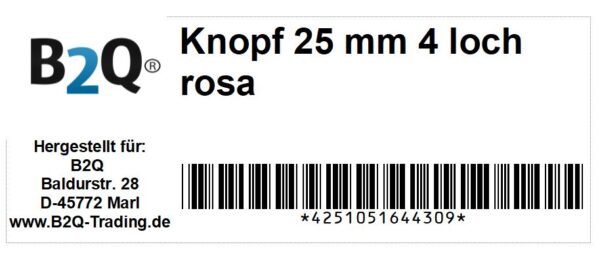Knopf Knöpfe 25mm 4 loch rosa 4 Stück (0243)