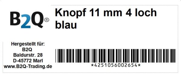 Knopf Knöpfe 11mm 4 loch blau 10 Stück (0184)