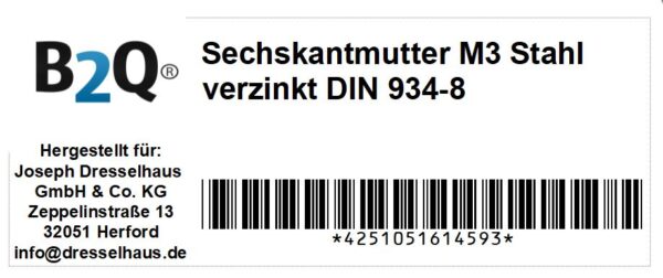 Sechskantmutter M3 Stahl verzinkt DIN 934-8 20 Stück (0003)