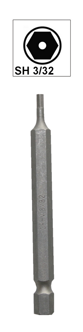 Bit Sechskant mit Loch Bohrung SH3/32 Chrom-Vanadium 75 mm (0095)