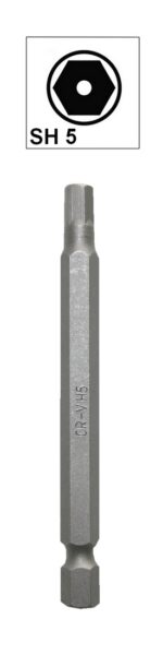 Bit Sechskant mit Loch Bohrung SH5 Chrom-Vanadium 75 mm (0101)