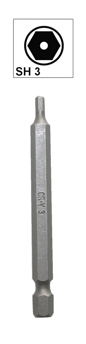 Bit Sechskant mit Loch Bohrung SH3 Chrom-Vanadium 75 mm (0103)