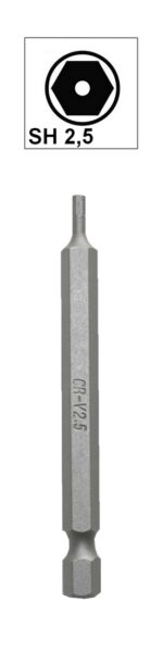 Bit Sechskant mit Loch Bohrung SH2,5 Chrom-Vanadium 75 mm (0104)