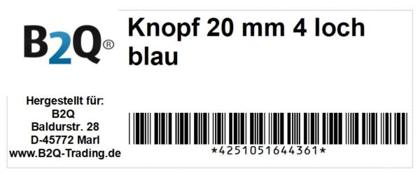 Knopf Knöpfe 20mm 4 loch blau 4 Stück (0128)
