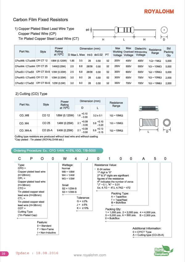 Kohleschicht Widerstand Resistor 270 kOhm 0,25W 5% 10 Stück (6010)