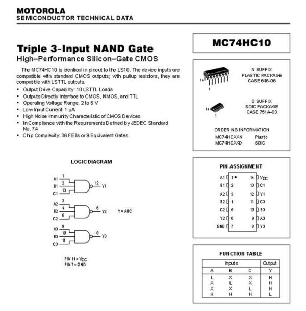 74HC10N 3 NAND-Gatter mit je 3 Eingängen DIP 14 (0109)
