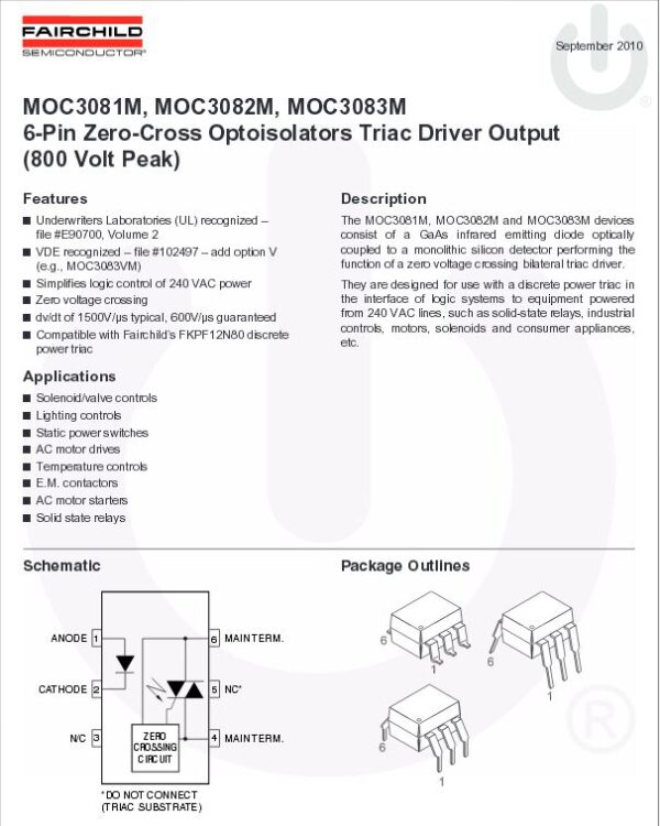 MOC3083 Optokoppler mit Triac Ausgang und Nulldurchgangsschalter 2 Stück (0116)