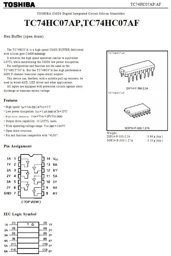74HC07 6-fachTreiber Hex Buffer DIP14 (0120)