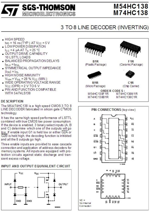 74LS138 Demultiplexer Decoder 3-to-8 DIP16 (0121)