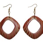 Ohrring Ohrhänger Rhomb hängend Holz rot braun (0037)