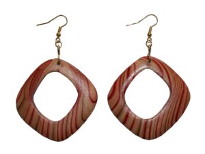 Ohrring Ohrhänger Rhomb hängend Holz rot braun (0037)