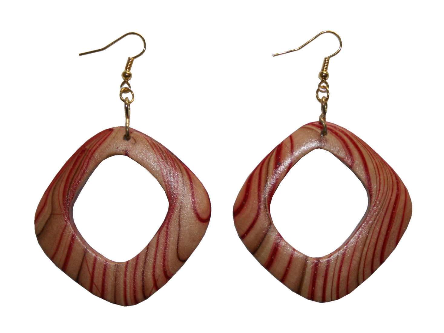 Ohrring Ohrhänger Rhomb hängend Holz rot braun (0037) Ohrring Ohrhänger Rhomb hängend Holz rot braun (0037)