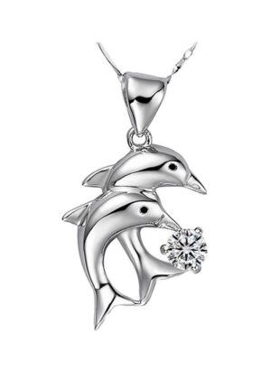 Halskette Kette Delfin Anhänger weiß (0072)