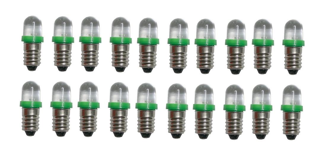 LED Glühlampe Glühbirne E10 6V grün 20 Stück (8004) LED Glühlampe Glühbirne E10 6V grün 20 Stück (8004)