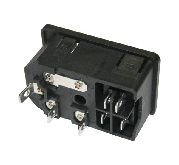 Kaltgeräte-Einbaustecker Stecker 2 polig + PE 10A mit Sicherung (0331)