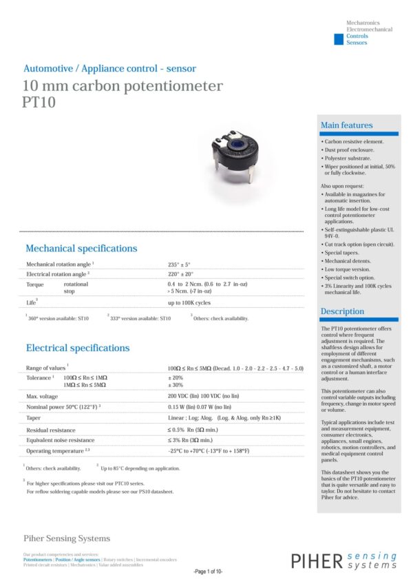 Potentiometer PT-10 Trimmer